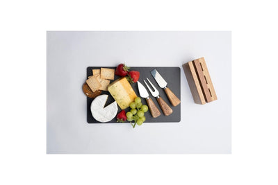 4pc Euroline Slate Wood 30cm Cheese Board w/ Plane Knife / Fork - Brown