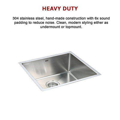 490x440mm Handmade Stainless Steel Undermount / Topmount Kitchen Laundry Sink with Waste Payday Deals