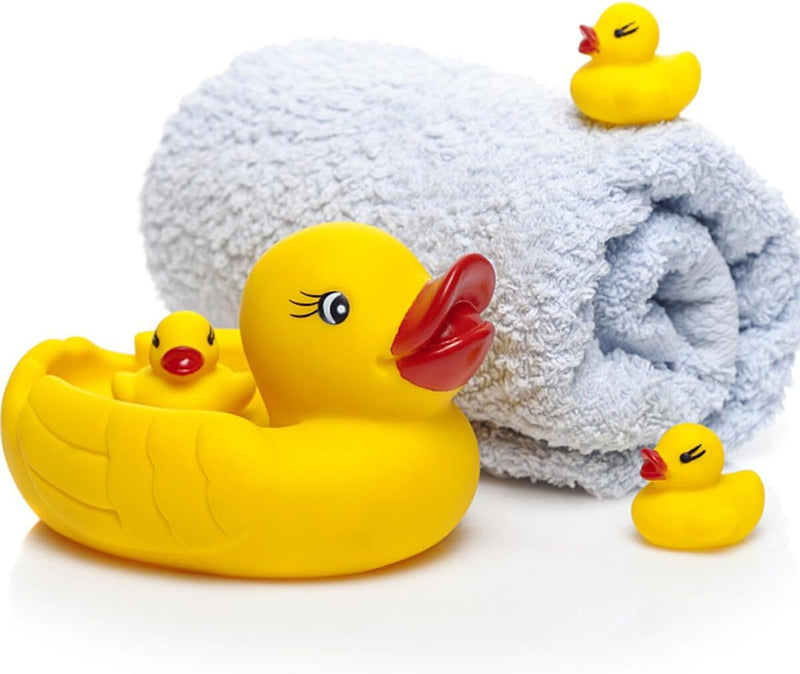 4pcs Rubber Yellow Duck Floating Bath Tub Toy Family Bath Set Bath Time Toy