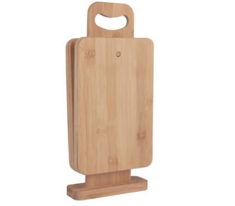 4pc Bamboo 22x14cm Chopping Block/Cutting Board Set w/ Display Stand - Brown Payday Deals