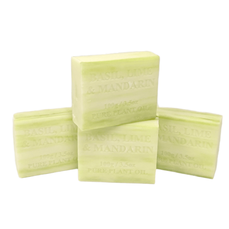 4x 100g Plant Oil Soap Basil Lime Mandarin Scent Pure Natural Vegetable Base Bar Payday Deals