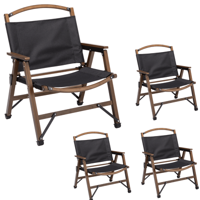 4x Bamboo Canvas Foldable Outdoor Camping Chair Wooden Travel Picnic Park - Black Payday Deals