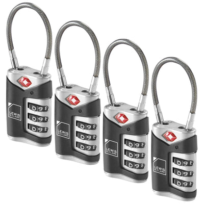 4x Lewis N. Clark TSA Approved Easy Set Combination Luggage Lock w Steel Cable