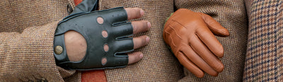 Dents Mens Fingerless Leather Driving Gloves in British Racing Green	 - L