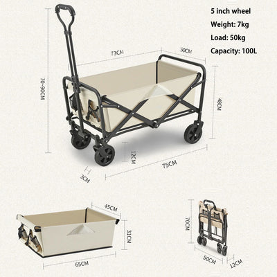 5 Inch Wheel Black Folding Beach Wagon Cart Trolley Garden Outdoor Picnic Camping Sports Market Collapsible Shop Payday Deals