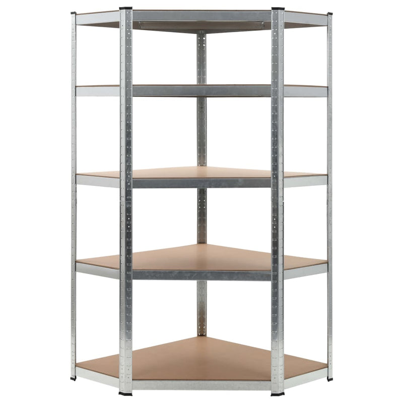 5-Layer Corner Shelf Silver Steel&Engineered Wood Payday Deals