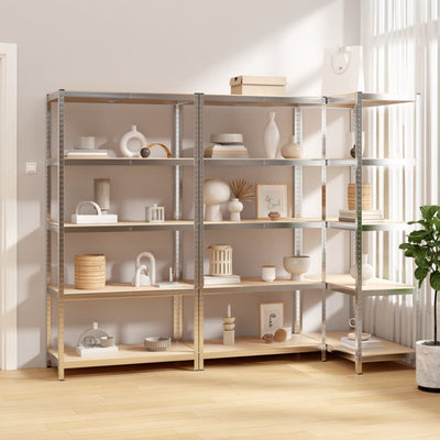 5-Layer Shelves 3 pcs Silver Steel and Engineered Wood Payday Deals