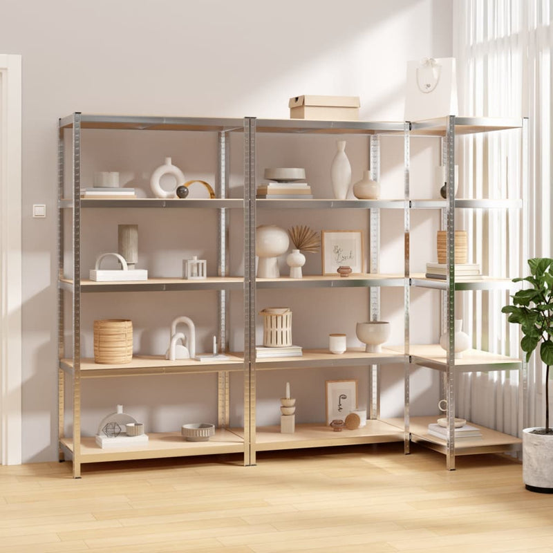 5-Layer Shelves 3 pcs Silver Steel and Engineered Wood Payday Deals