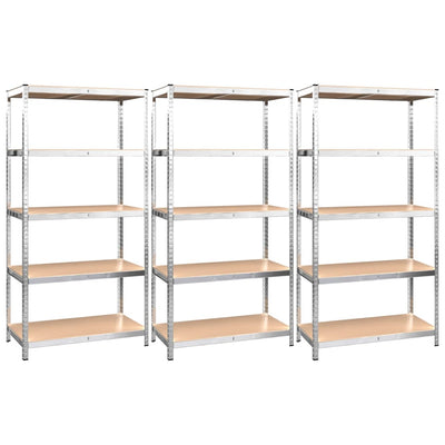 5-Layer Shelves 3 pcs Silver Steel and Engineered Wood Payday Deals
