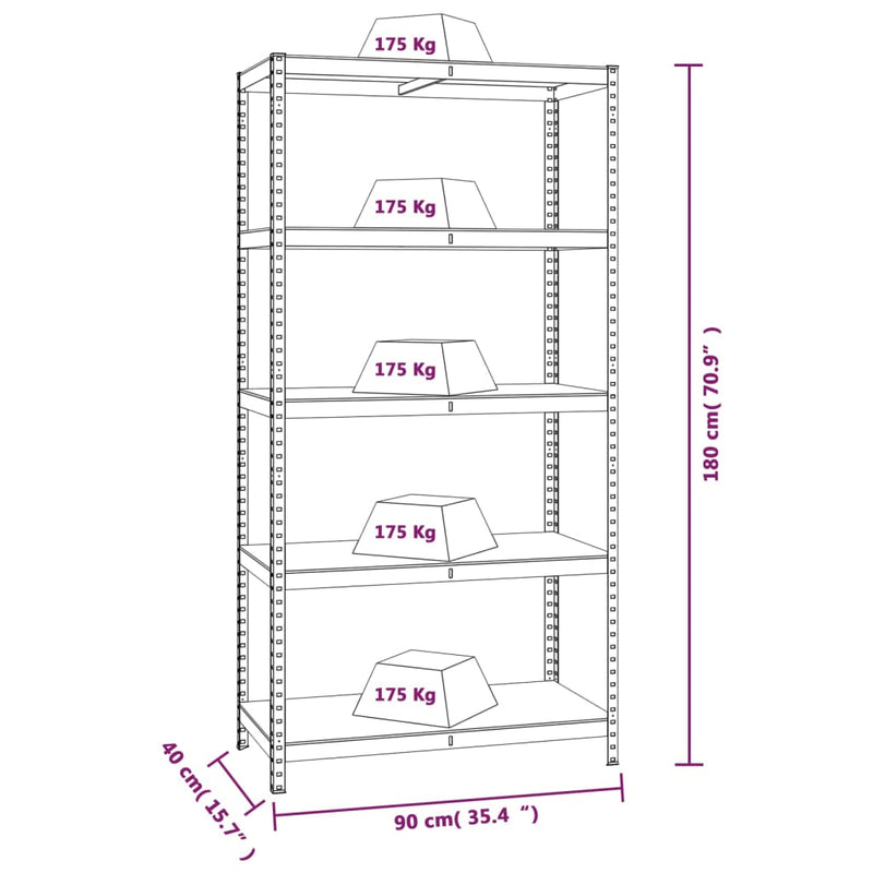 5-Layer Shelves 3 pcs Silver Steel and Engineered Wood Payday Deals