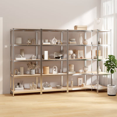 5-Layer Shelves 4 pcs Silver Steel and Engineered Wood Payday Deals