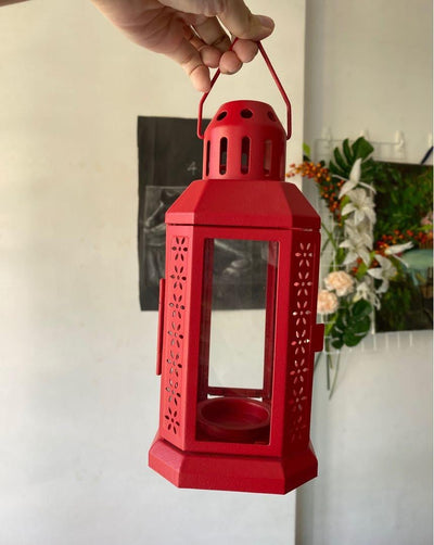 5 Pack of Red Metal Miners Lantern Summer Xmas Wedding Home Party Room Balconey Deck Decoration 21cm Tealight Candle Payday Deals