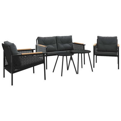 5 Piece Balcony Furniture Set with Cushions Black Steel Payday Deals