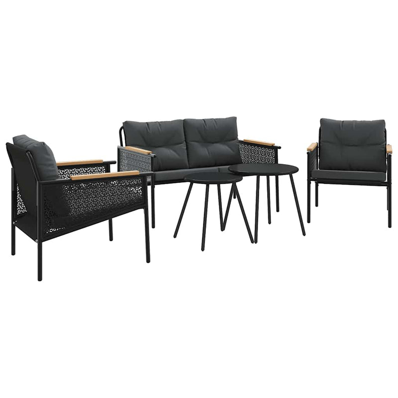 5 Piece Balcony Furniture Set with Cushions Black Steel Payday Deals