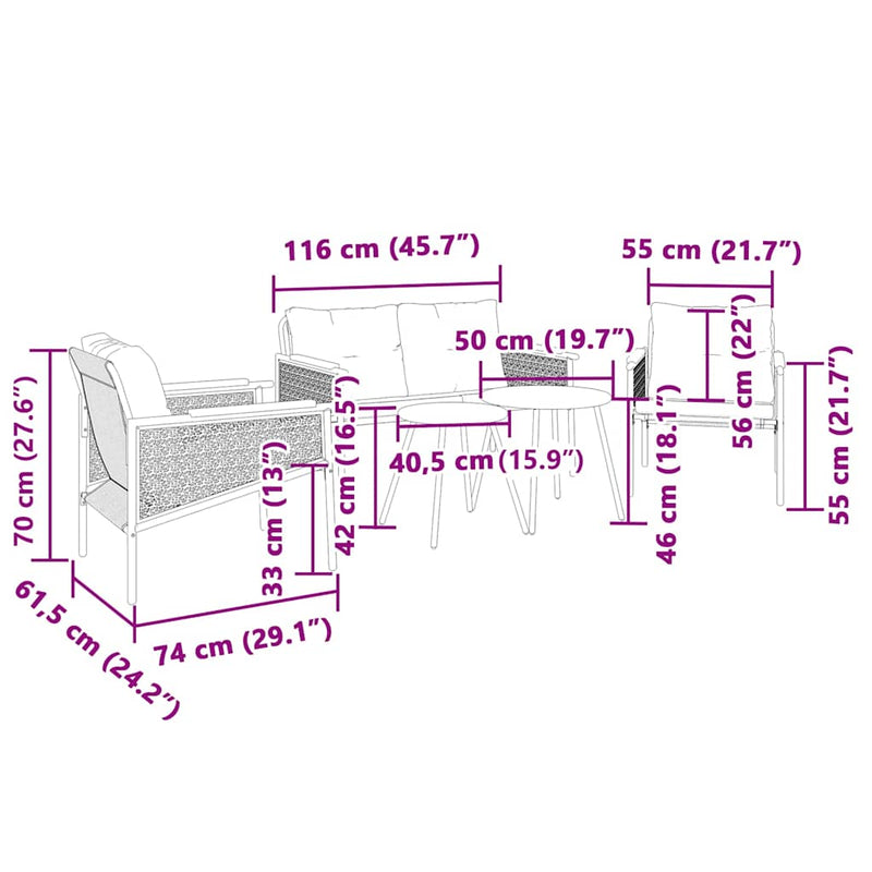 5 Piece Balcony Furniture Set with Cushions Black Steel Payday Deals