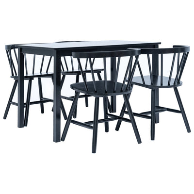 5 Piece Dining Set Solid Rubber Wood Black