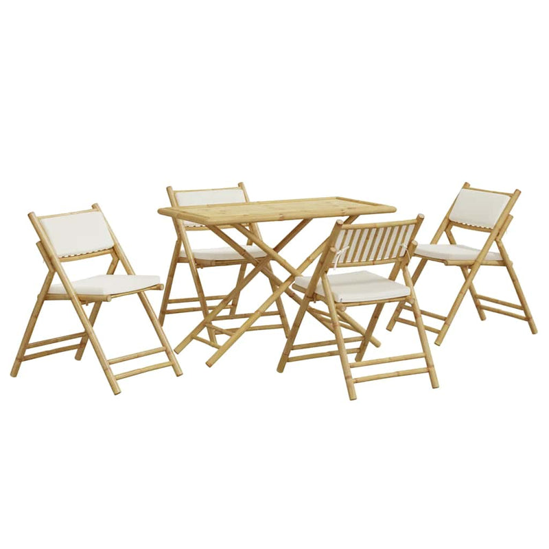 5 Piece Folding Bistro Set with Cream White Cushions Bamboo Payday Deals
