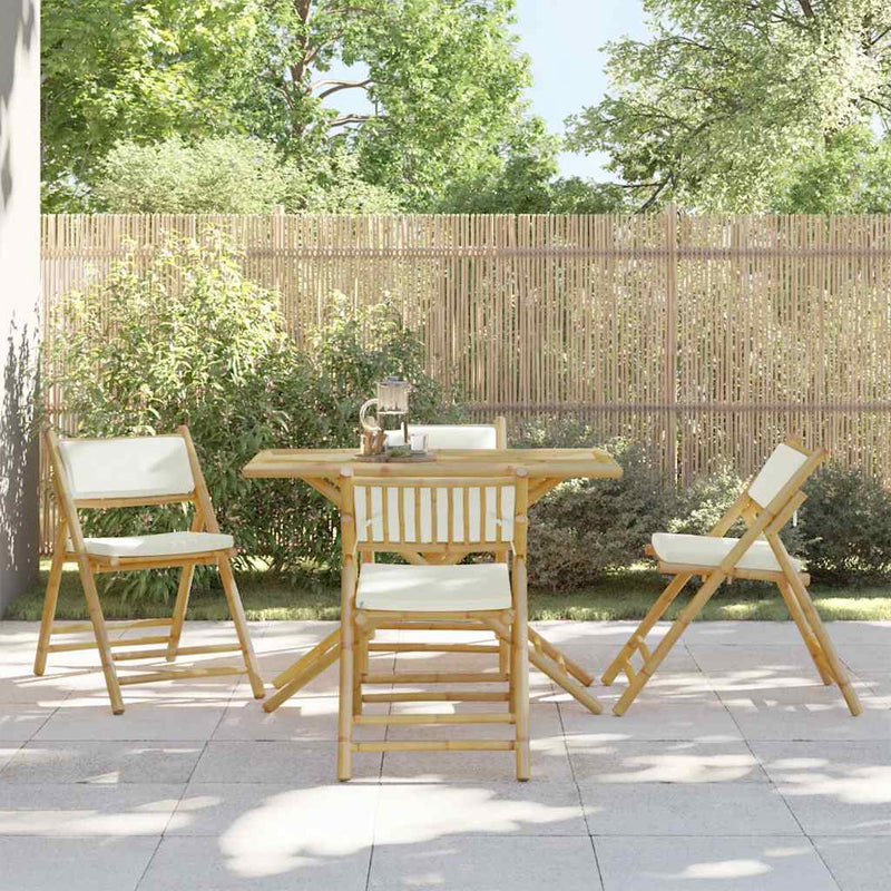 5 Piece Folding Bistro Set with Cream White Cushions Bamboo Payday Deals