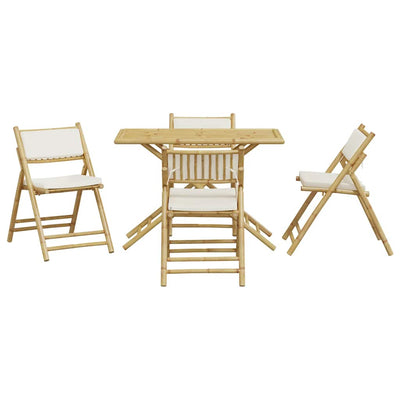 5 Piece Folding Bistro Set with Cream White Cushions Bamboo Payday Deals