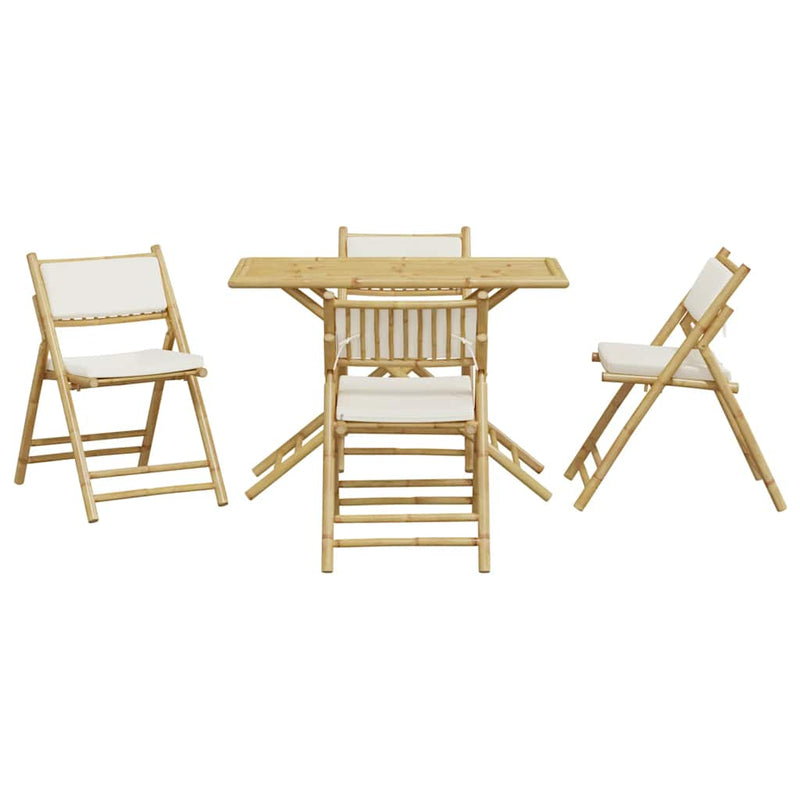 5 Piece Folding Bistro Set with Cream White Cushions Bamboo Payday Deals