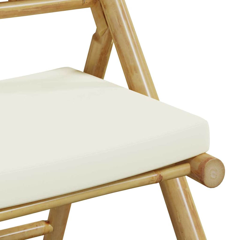 5 Piece Folding Bistro Set with Cream White Cushions Bamboo Payday Deals