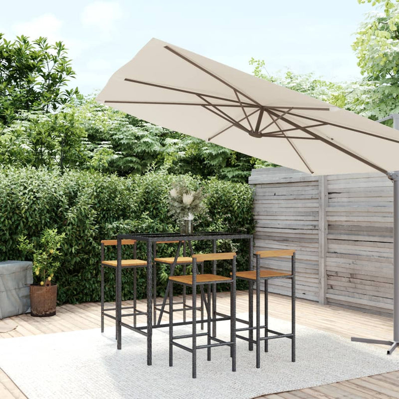 5 Piece Garden Bar Set Black Poly Rattan& Solid Wood Acacia Payday Deals