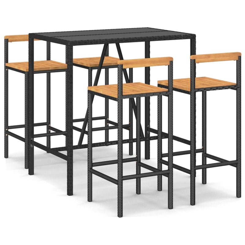 5 Piece Garden Bar Set Black Poly Rattan& Solid Wood Acacia Payday Deals