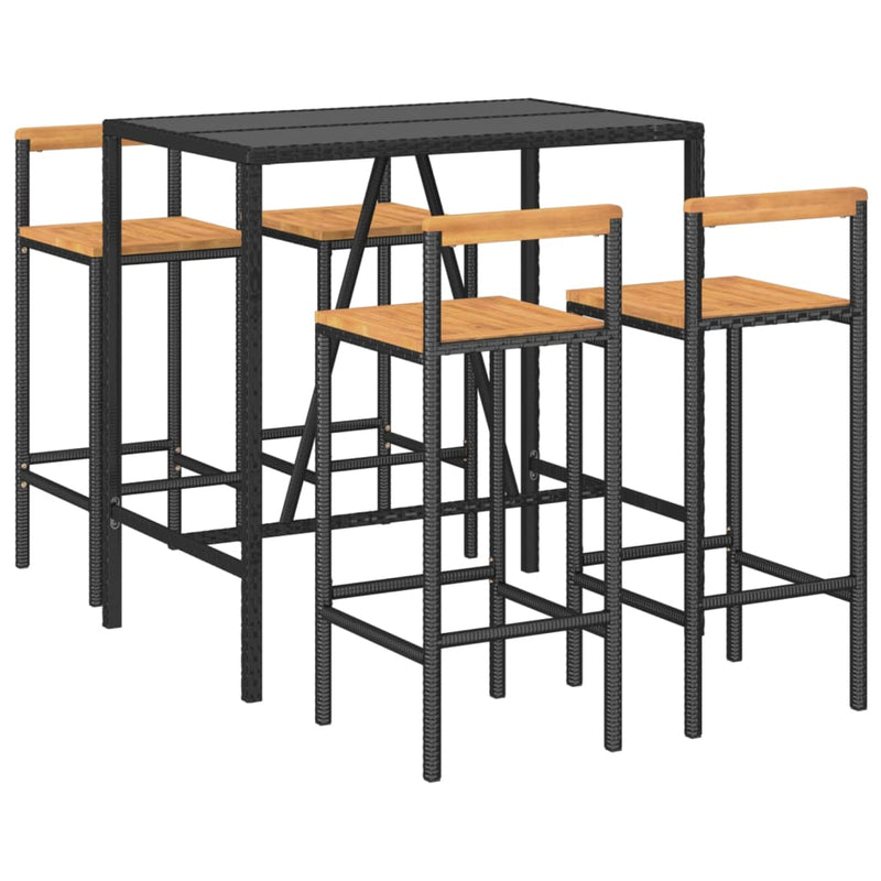 5 Piece Garden Bar Set Black Poly Rattan& Solid Wood Acacia Payday Deals