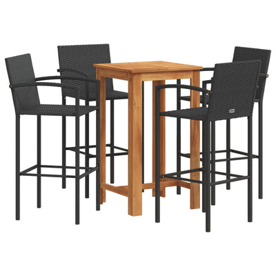 5 Piece Garden Bar Set Black Solid Wood Acacia and Poly Rattan Payday Deals