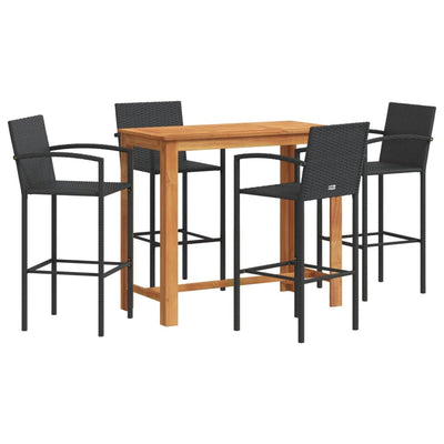 5 Piece Garden Bar Set Black Solid Wood Acacia and Poly Rattan Payday Deals