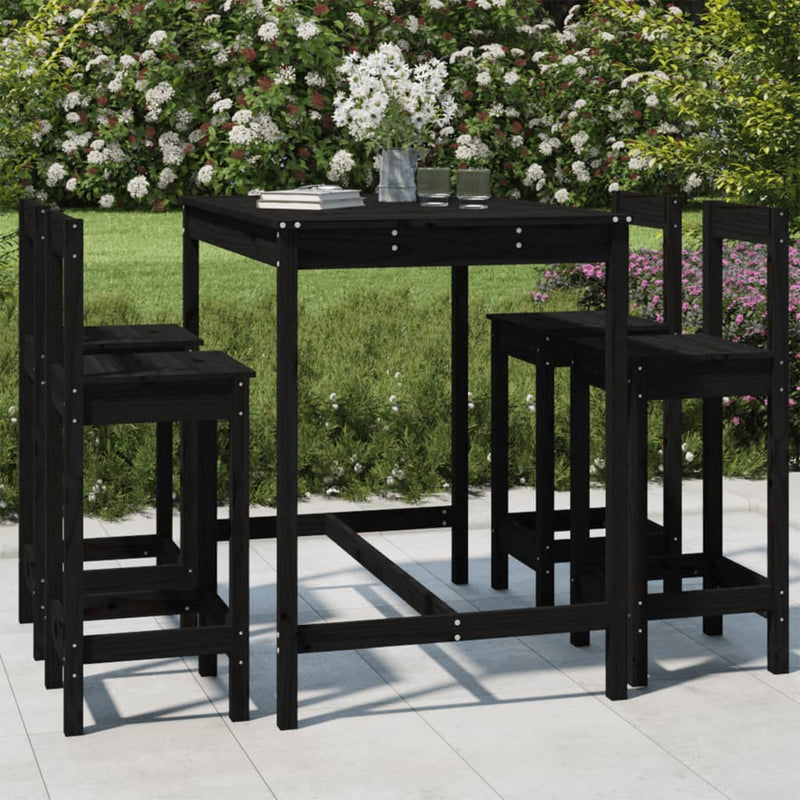 5 Piece Garden Bar Set Black Solid Wood Pine Payday Deals