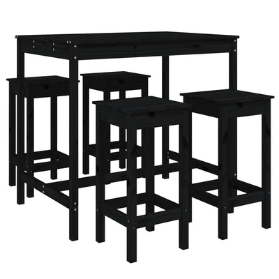 5 Piece Garden Bar Set Black Solid Wood Pine Payday Deals