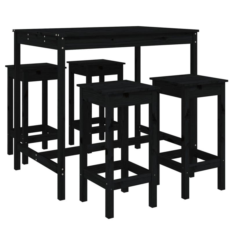 5 Piece Garden Bar Set Black Solid Wood Pine Payday Deals
