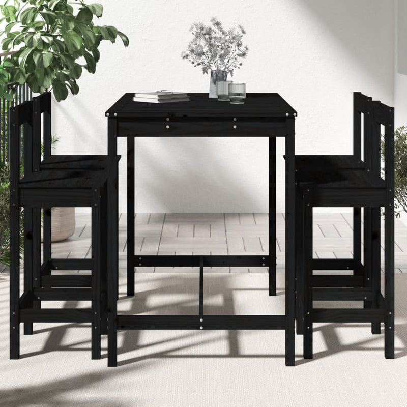 5 Piece Garden Bar Set Black Solid Wood Pine Payday Deals
