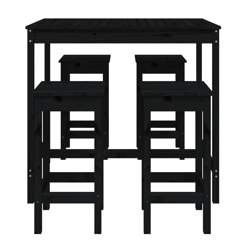 5 Piece Garden Bar Set Black Solid Wood Pine Payday Deals