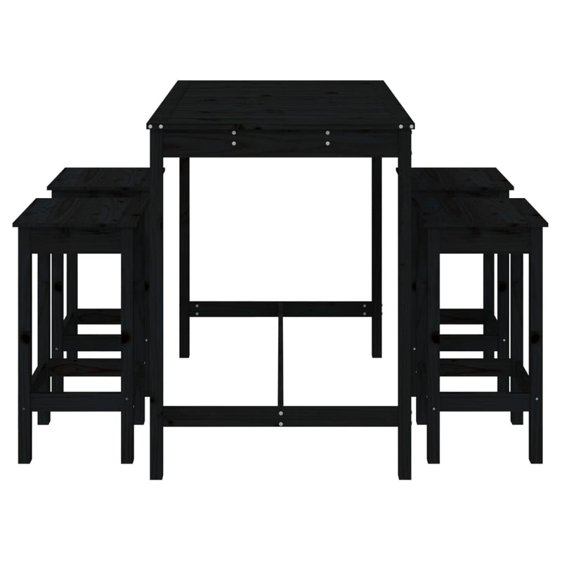 5 Piece Garden Bar Set Black Solid Wood Pine Payday Deals