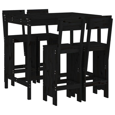5 Piece Garden Bar Set Black Solid Wood Pine Payday Deals
