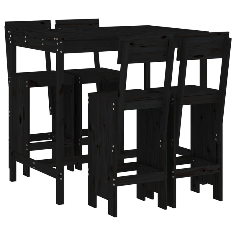5 Piece Garden Bar Set Black Solid Wood Pine Payday Deals
