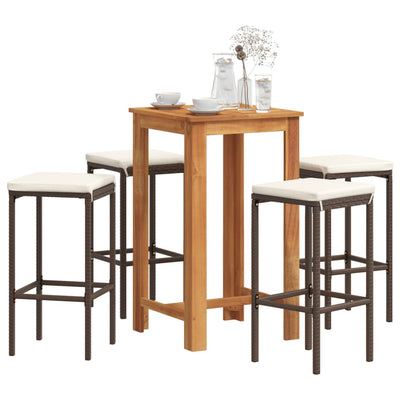 5 Piece Garden Bar Set Brown Solid Wood Acacia and Poly Rattan Payday Deals