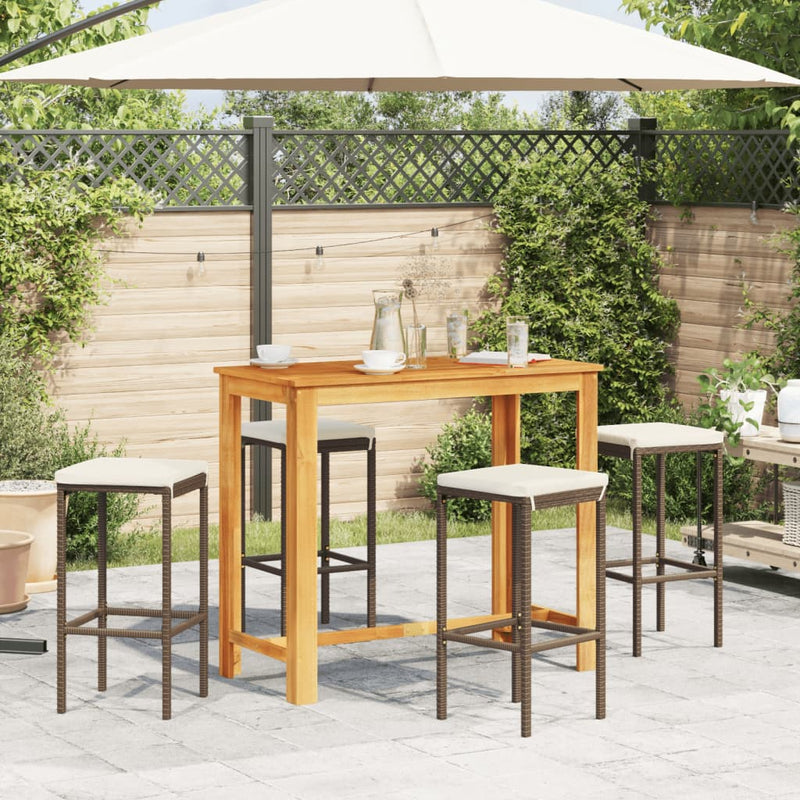 5 Piece Garden Bar Set Brown Solid Wood Acacia and Poly Rattan Payday Deals