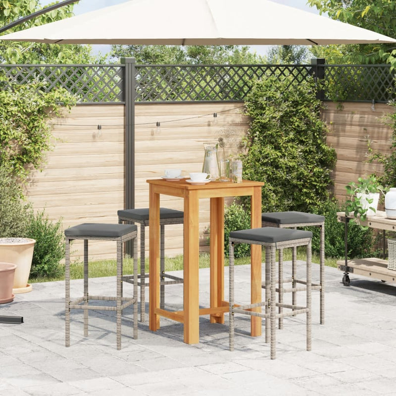 5 Piece Garden Bar Set Grey Solid Wood Acacia and Poly Rattan Payday Deals
