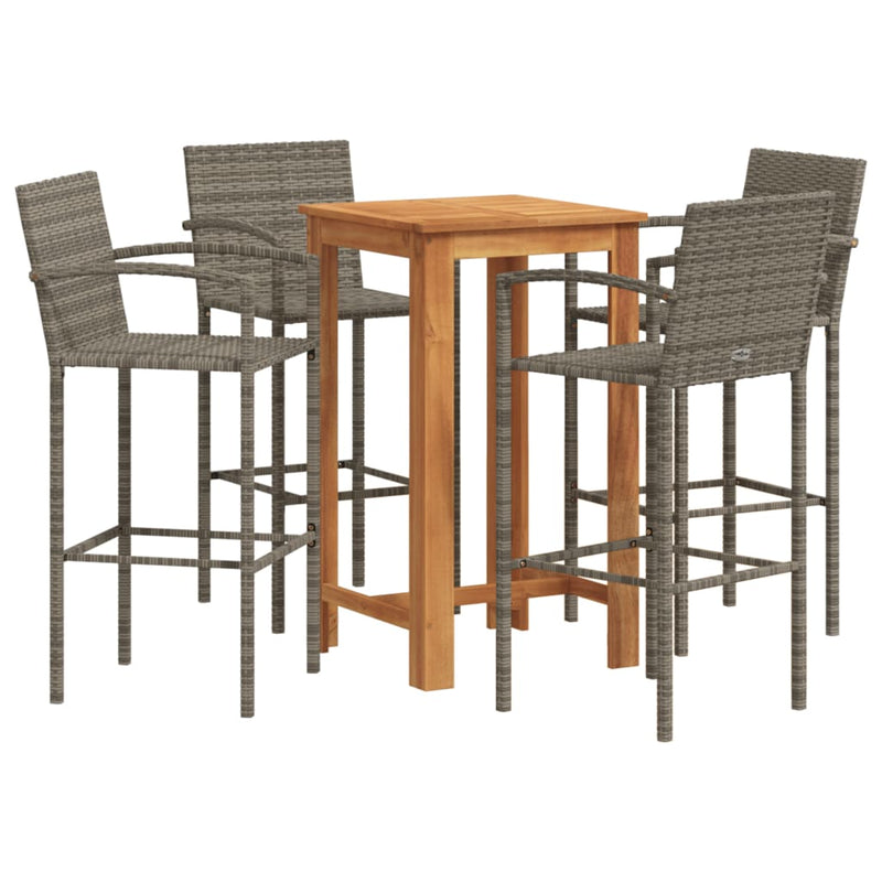 5 Piece Garden Bar Set Grey Solid Wood Acacia and Poly Rattan Payday Deals