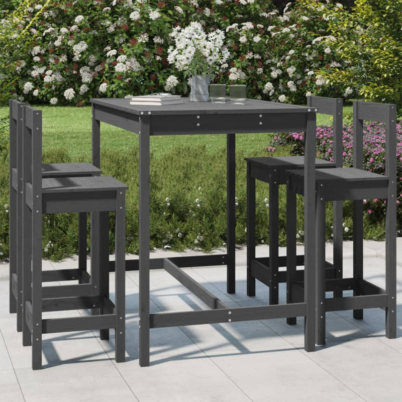 5 Piece Garden Bar Set Grey Solid Wood Pine Payday Deals