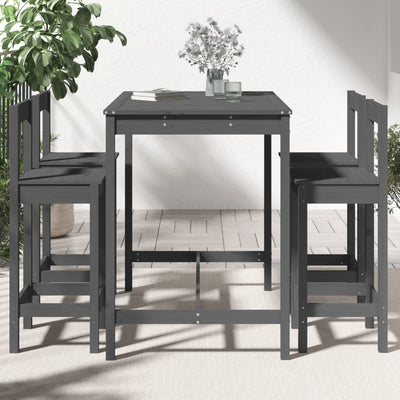 5 Piece Garden Bar Set Grey Solid Wood Pine Payday Deals