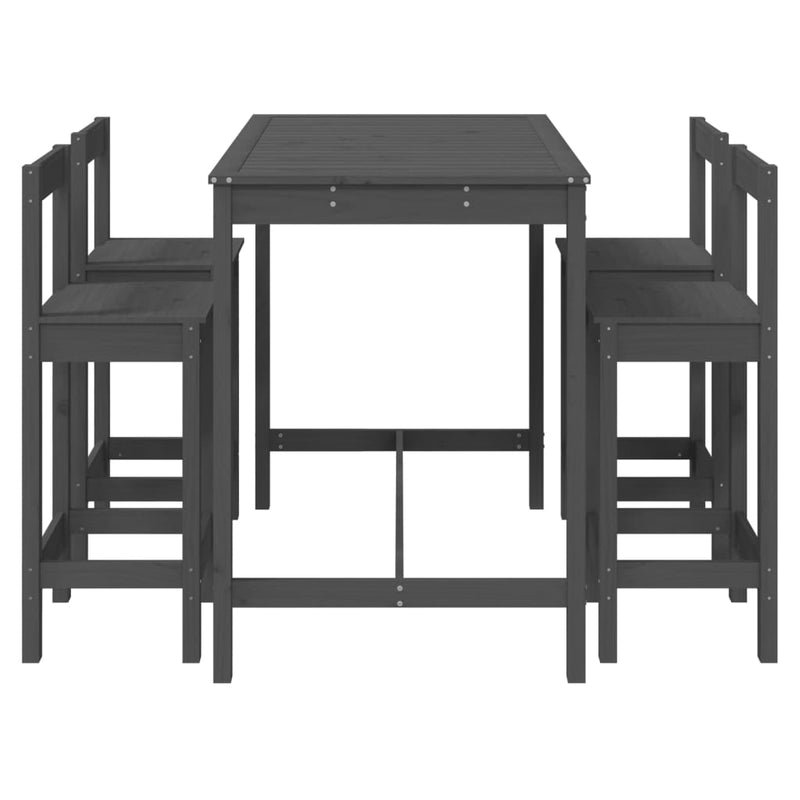 5 Piece Garden Bar Set Grey Solid Wood Pine Payday Deals