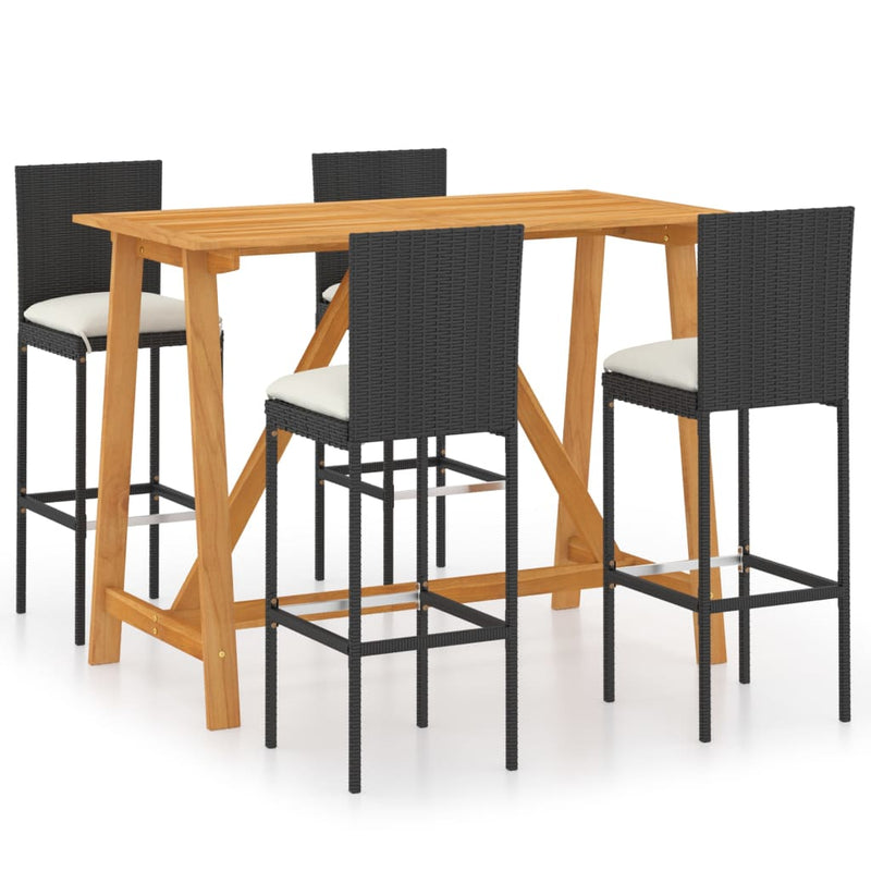 5 Piece Garden Bar Set with Cushions Black Payday Deals