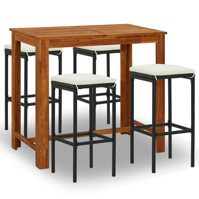 5 Piece Garden Bar Set with Cushions Black Payday Deals