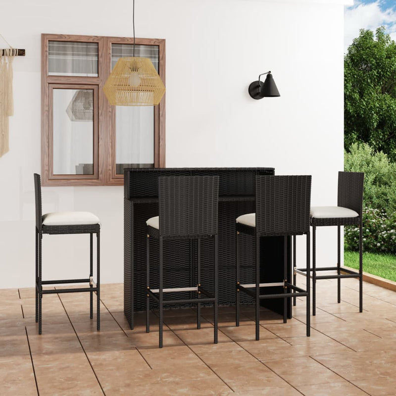 5 Piece Garden Bar Set with Cushions Black Payday Deals
