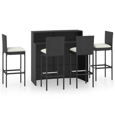 5 Piece Garden Bar Set with Cushions Black Payday Deals