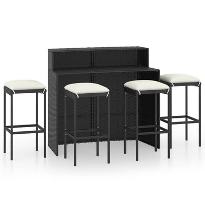 5 Piece Garden Bar Set with Cushions Black Payday Deals